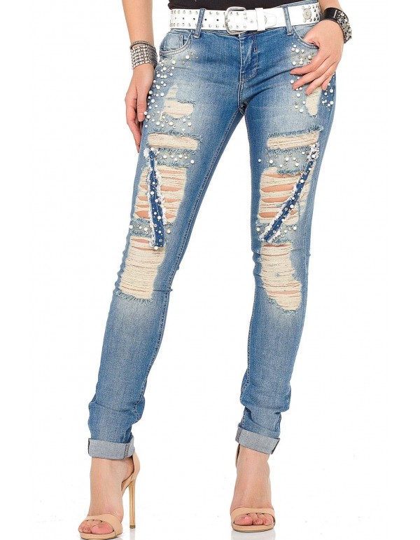 Брутальные женские джинсы Cipo & Baxx WD338 BLUE с наличием в Москве