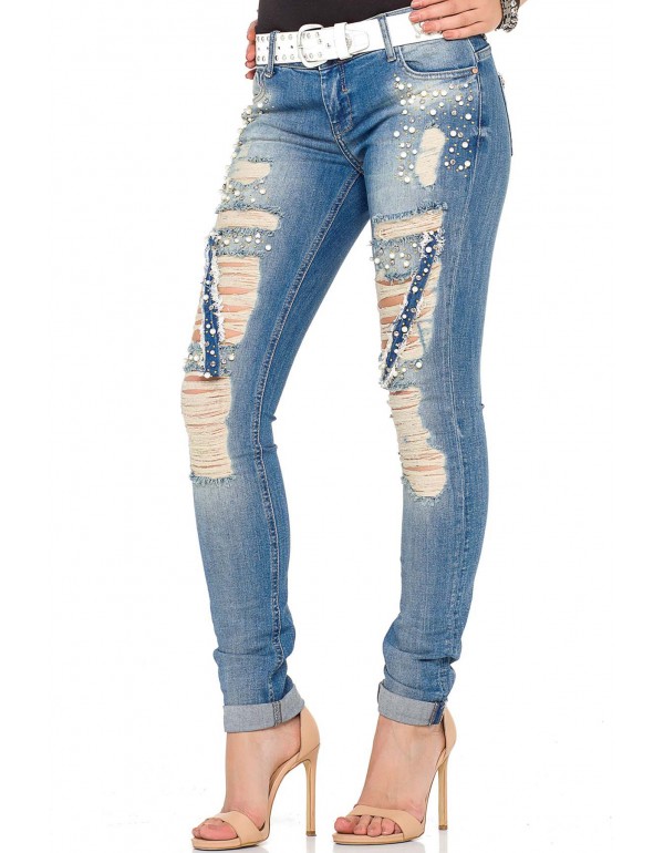 Брутальные женские джинсы Cipo & Baxx WD338 BLUE с наличием в Москве