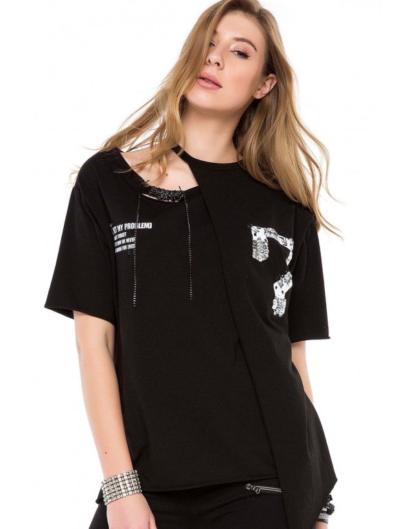 Брендовая женская футболка Cipo & Baxx WT239 BLACK с наличием в Москве